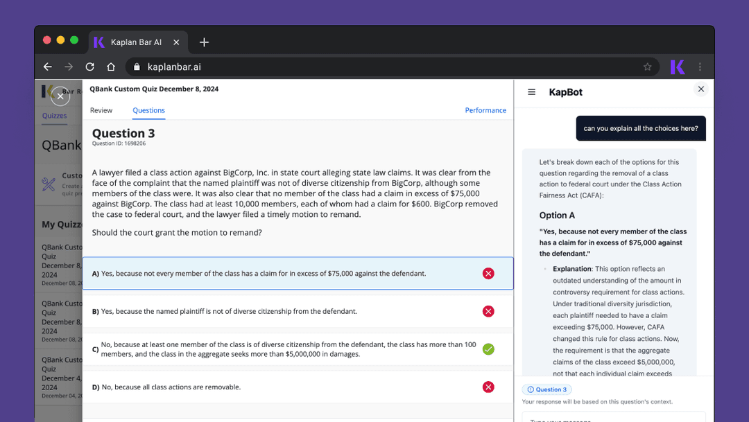 Kaplan Bar AI Tutor Mode